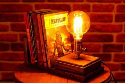 Rustik Tasarım Kitaplık Masa/Gece Lambası Rustik Atölye