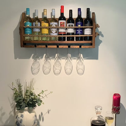 Duvara Monte Ahşap Şarap Rafı